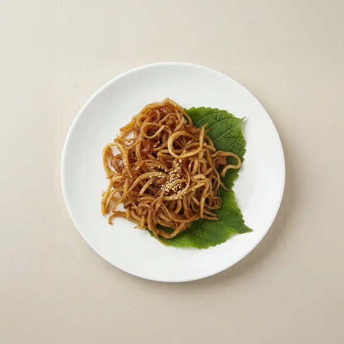 Jinmichae-bokkeum – Soy-Glazed Stir-Fried Dried Squid Strips