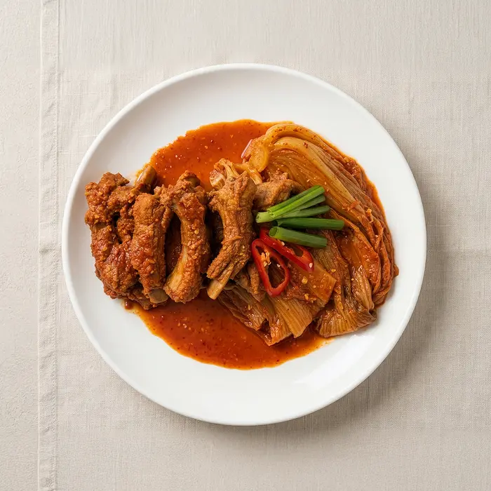 Kimchi Dwaeji-galbijjim – Braised Pork Back Ribs with Kimchi