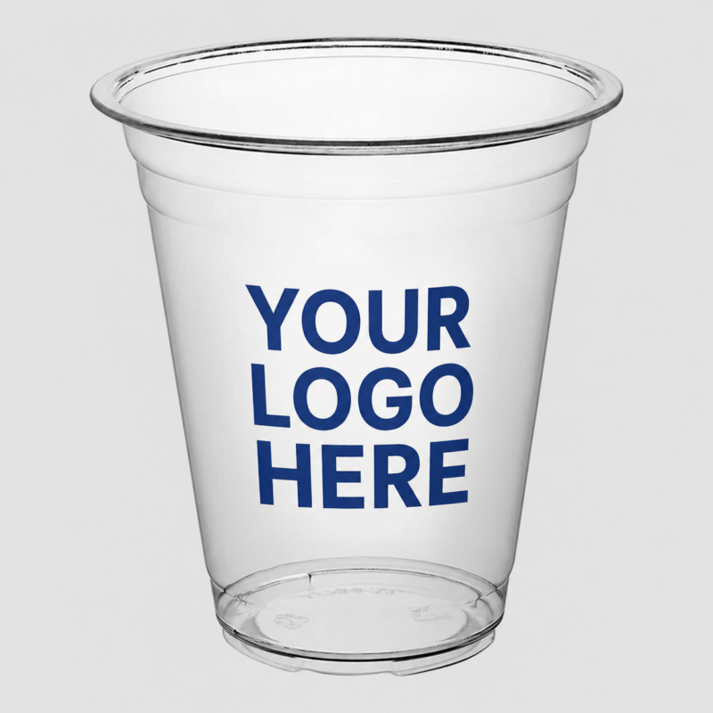 Custom Clear Plastic Cups with Logo – 12 oz & 14 oz – 1-Color Printing