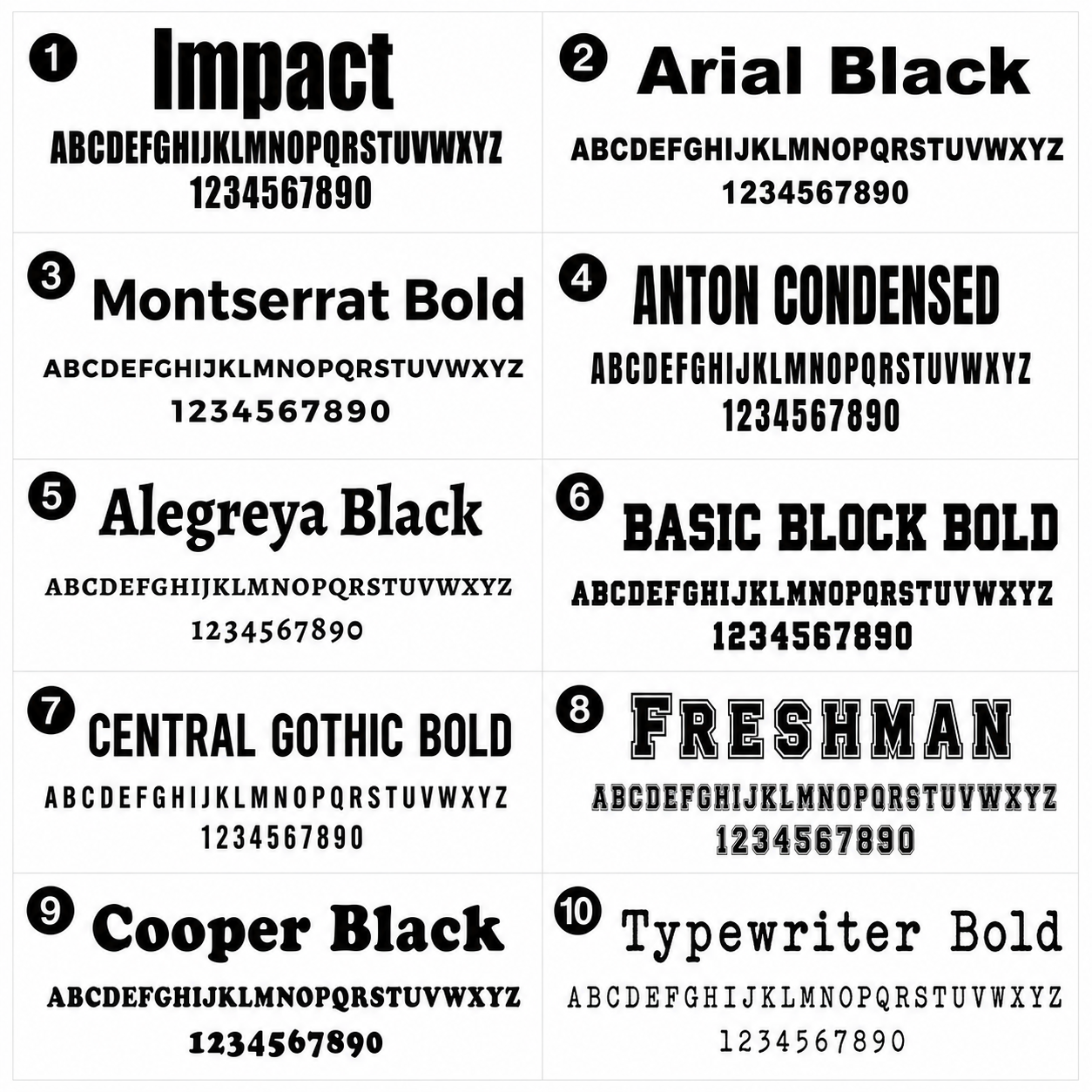 Available letter font styles