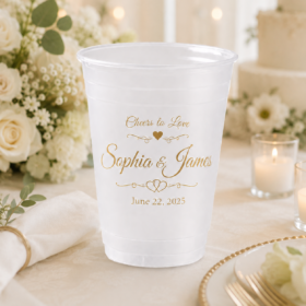 Custom Wedding Frosted Plastic Cups – 1-Color Printing — image 1