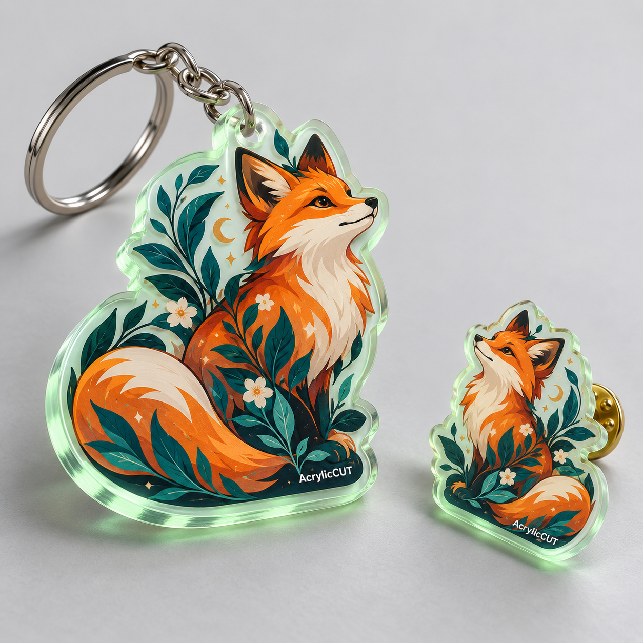 2" Glow-in-the-Dark Acrylic Pins & Keychains