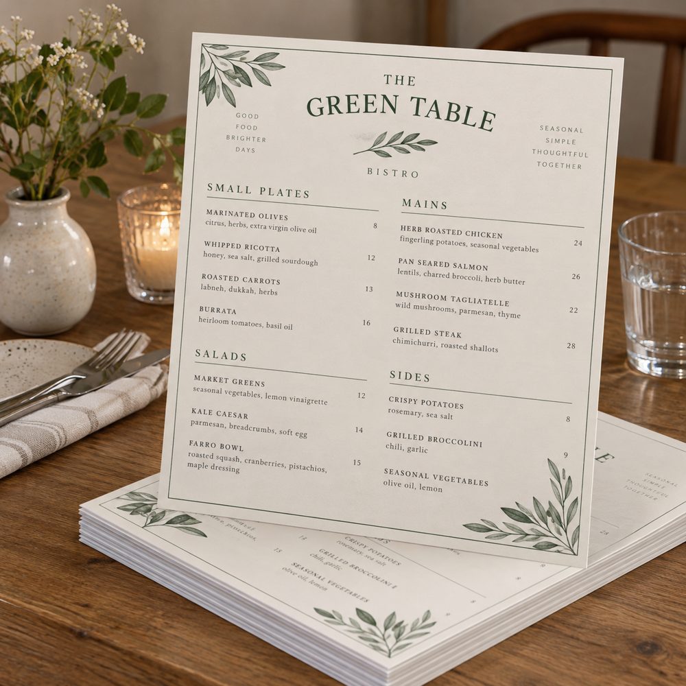 Custom Laminated Flat Restaurant Menus