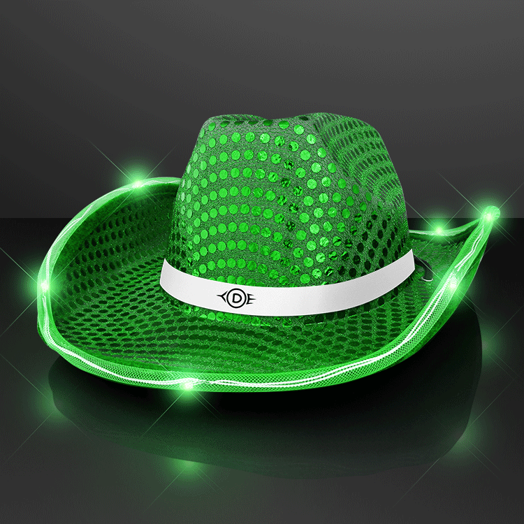 Custom Green Sequin LED Cowboy Hats
