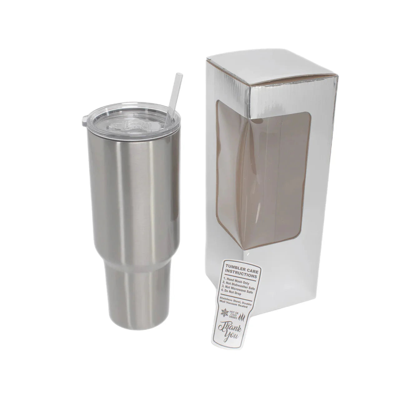 Custom Large Fan Straw Tumbler - 40 oz - Stainless Finish