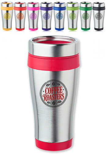 Custom Color-Accent Fan Tumbler - 16 oz - Stainless Exterior, Plastic Interior