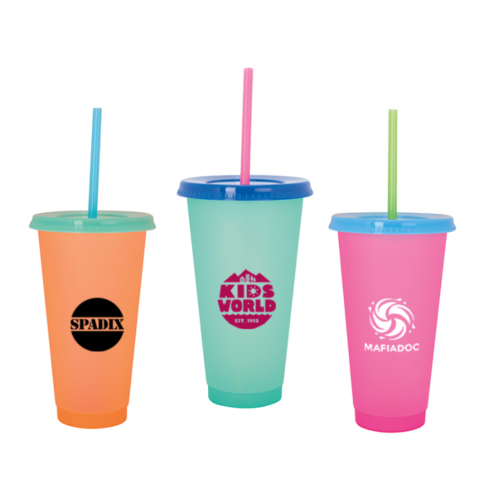 Custom Color-Changing Fan Straw Tumbler - 24 oz