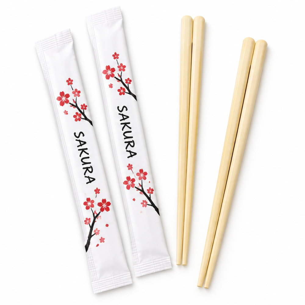 Bamboo Twin Chopsticks with Custom Sleeves